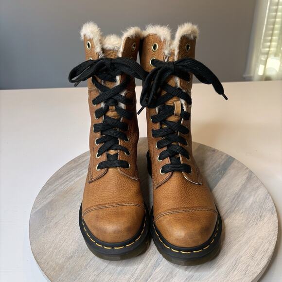 Dr. Martens Women's Aimilita Fur Lined Grizzly Brown Leather Boots US Size 7 - Picture 3 of 11